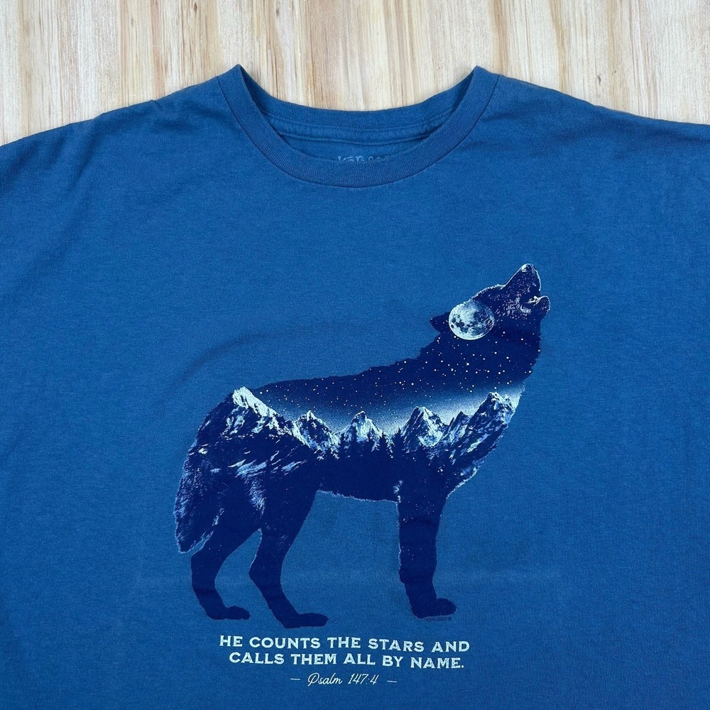 Kerusso‎ He Counts The Stars Psalm 147:4 Wolf Jesus T Blue Short Sleeve 2X